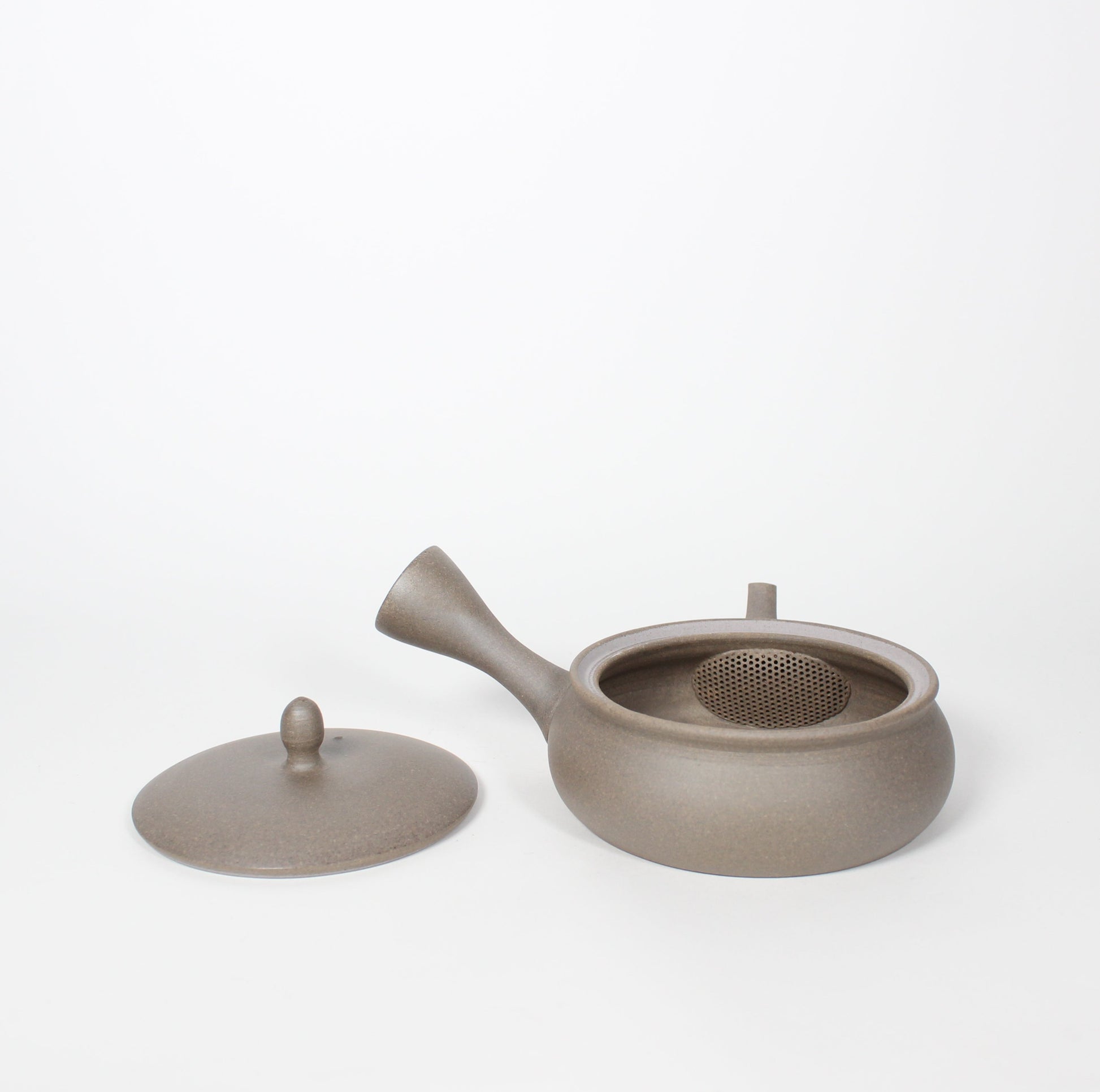 Japanese Tokoname Ceramic Kyusu Round Tea Pot, Beige