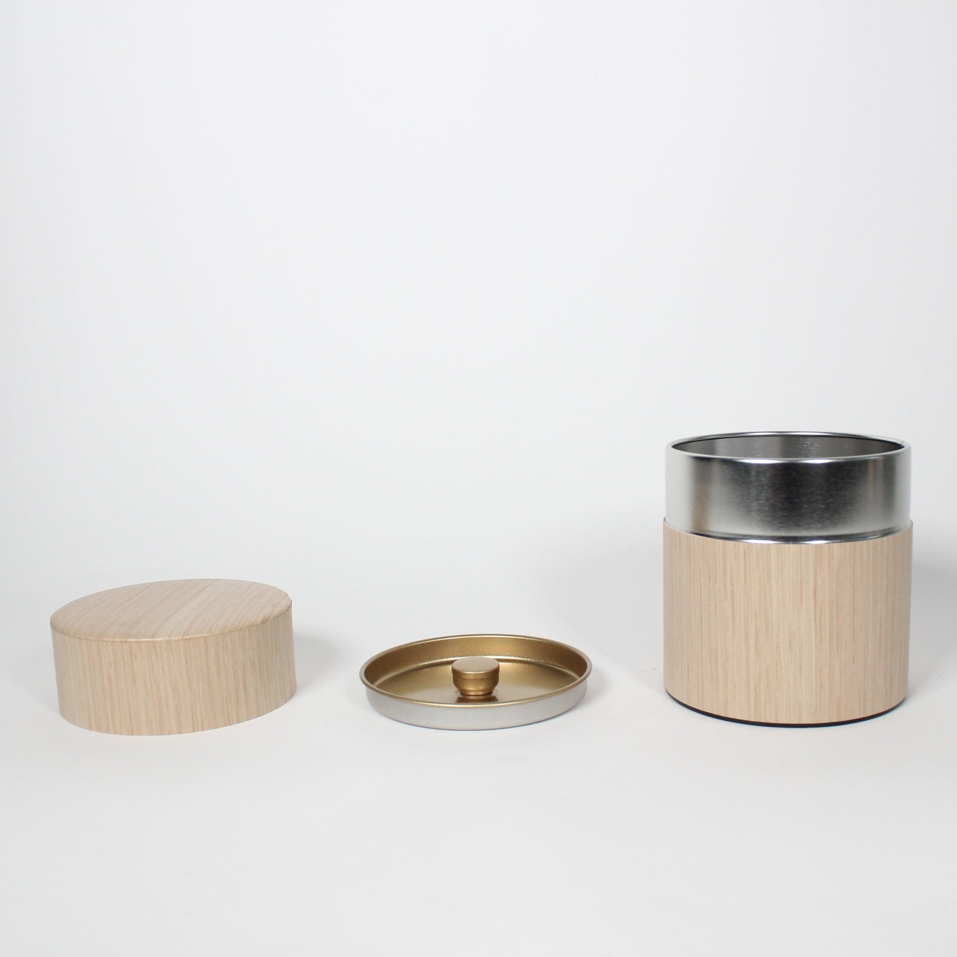 Japanese Handmade Kotodo Oak Veneer Tin-Plated Steel Tea Canister, 2 Sizes