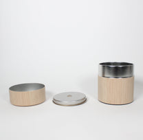 Japanese Handmade Kotodo Oak Veneer Tin-Plated Steel Tea Canister, 2 Sizes