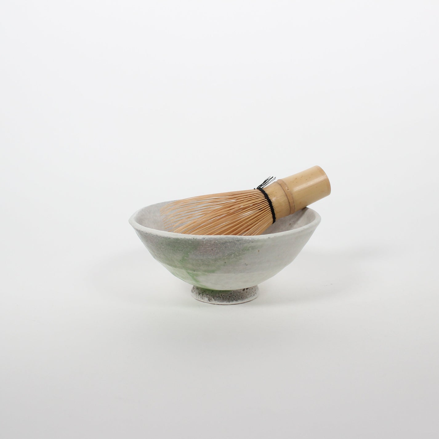 Japanese Shigaraki Ceramic Matcha Tea Bowl, White &amp; Green