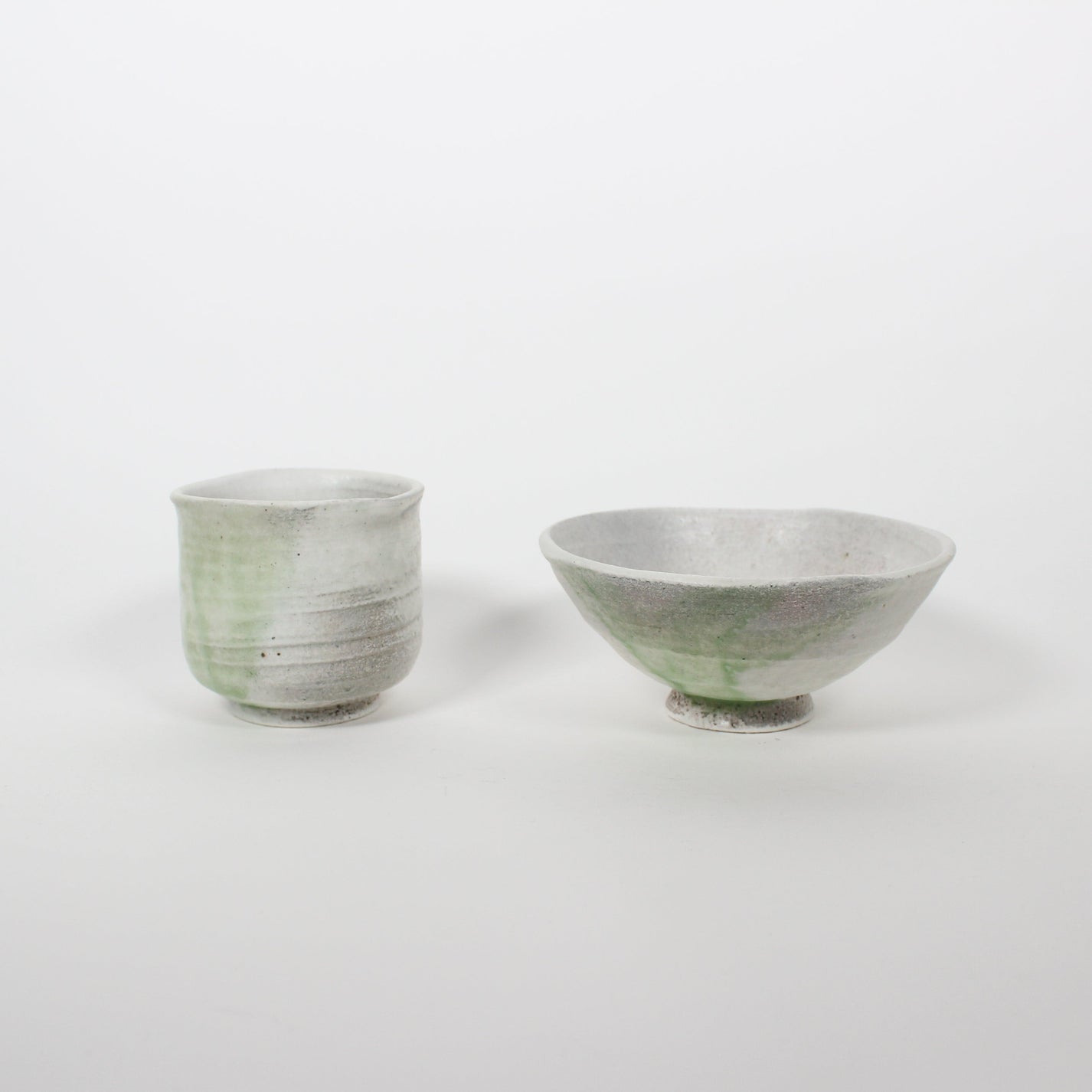 Japanese Shigaraki Ceramic Matcha Tea Bowl, White &amp; Green