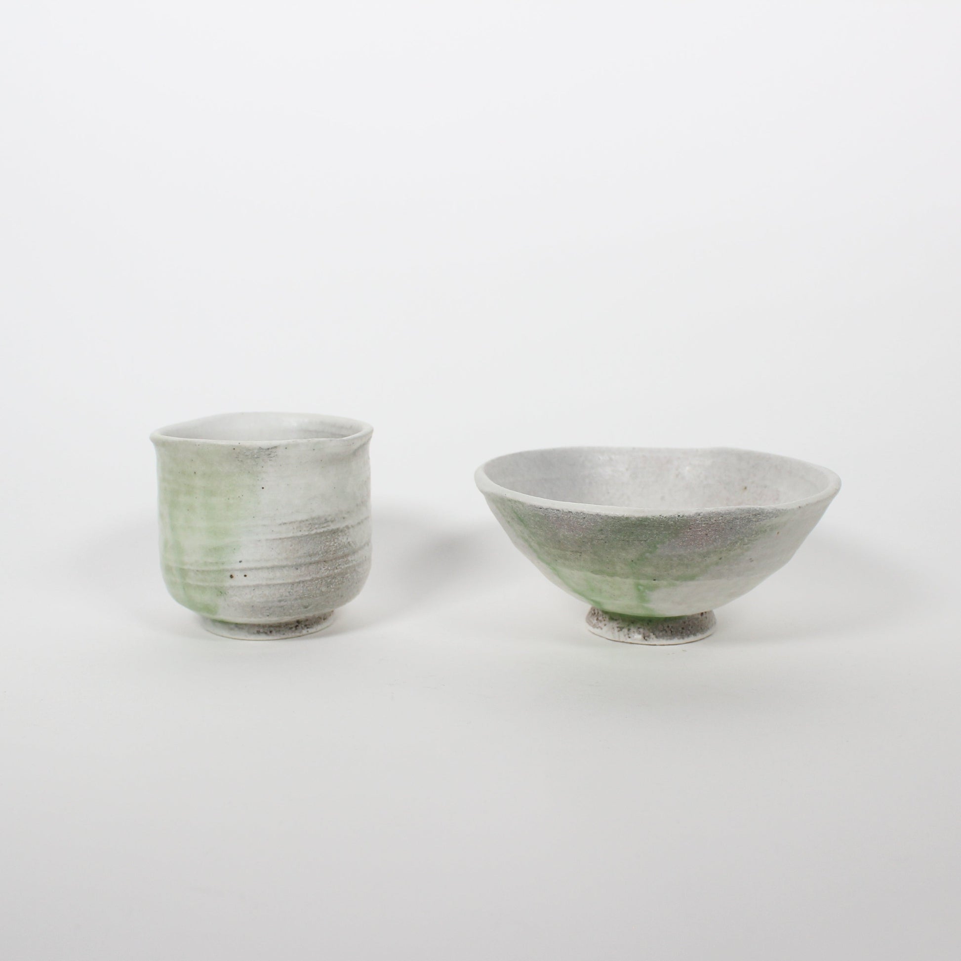 Japanese Shigaraki Ceramic Matcha Tea Bowl, White &amp; Green