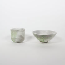 Japanese Shigaraki Ceramic Matcha Tea Bowl, White &amp; Green
