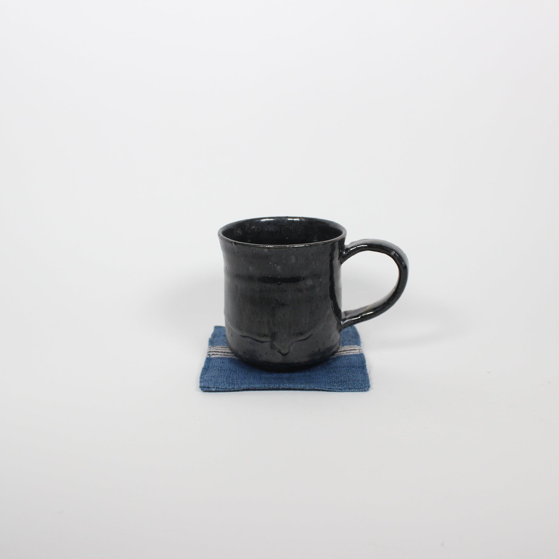 Handwoven Square Linen Coaster, Blue