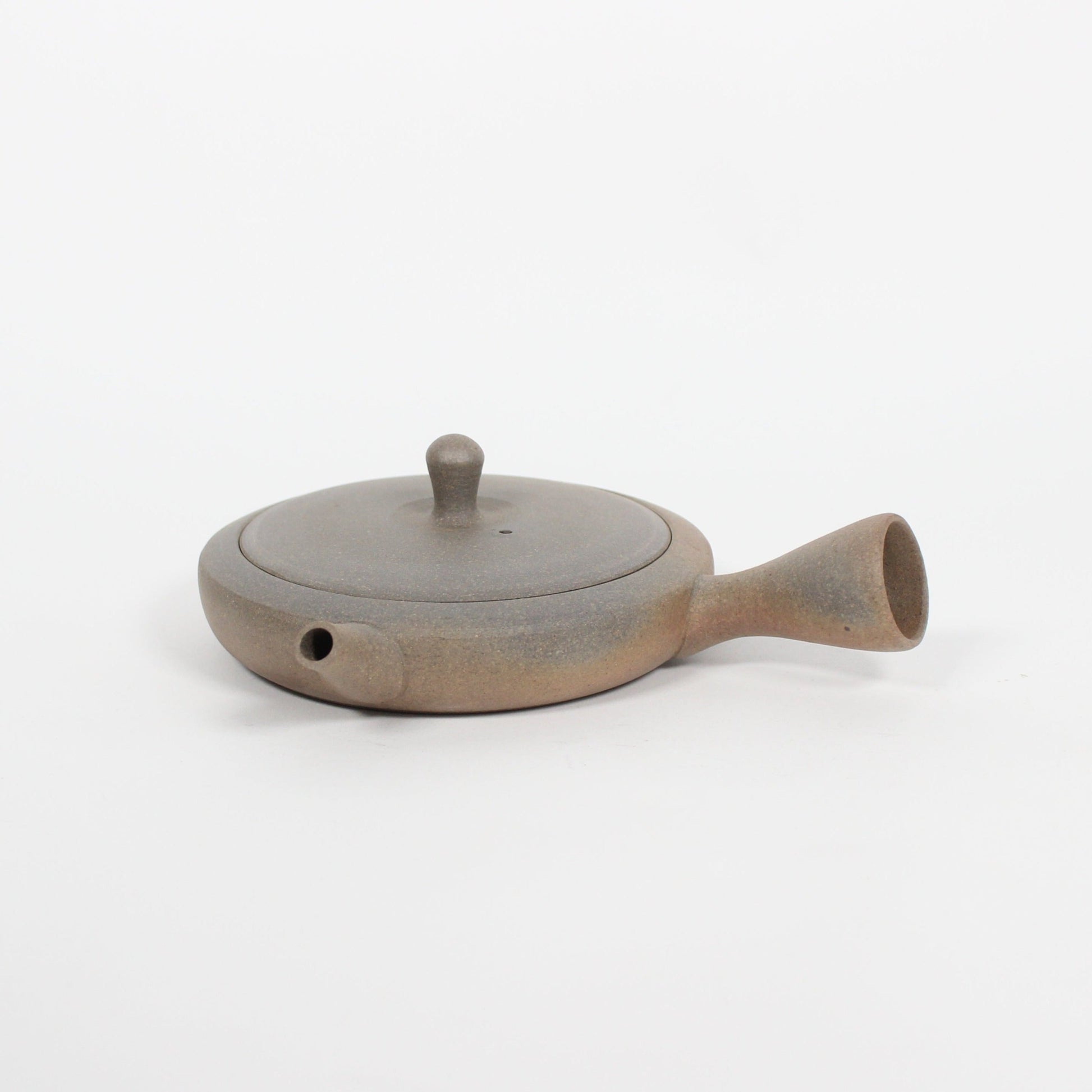 Japanese Tokoname Ceramic Flat Kyusu Tea Pot, Gradient Brown
