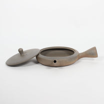 Japanese Tokoname Ceramic Flat Kyusu Tea Pot, Gradient Brown