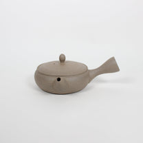 Japanese Tokoname Ceramic Kyusu Flat Tea Pot, Beige