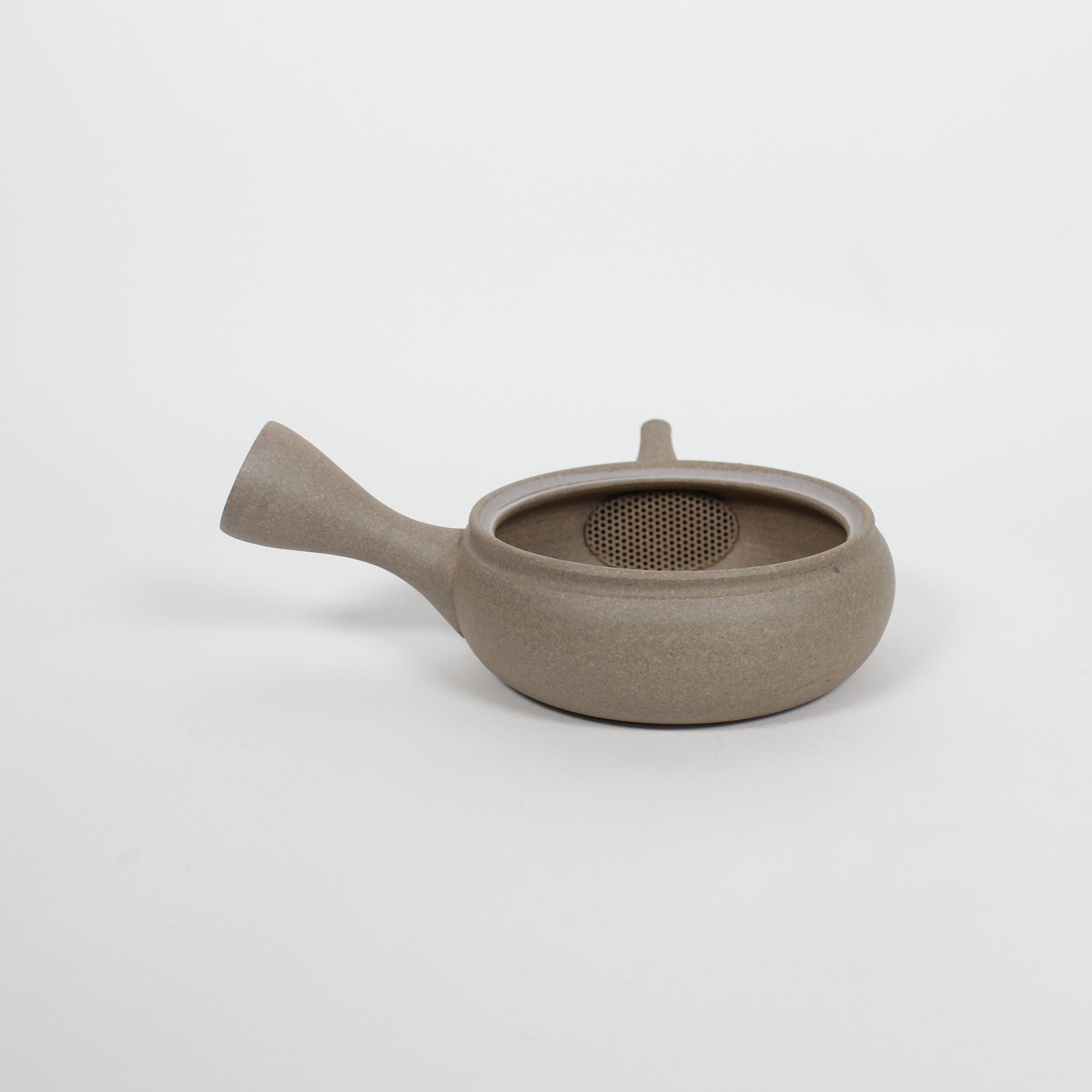 Japanese Tokoname Ceramic Kyusu Flat Tea Pot, Beige