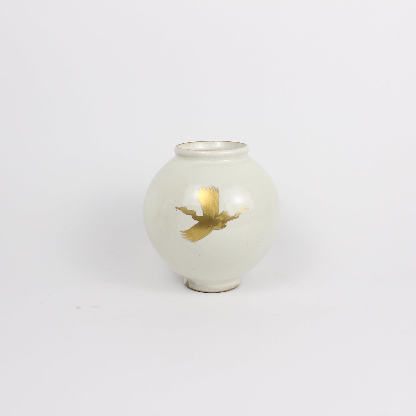 Korean Buncheong Mini Moon Jar, Crane Motif