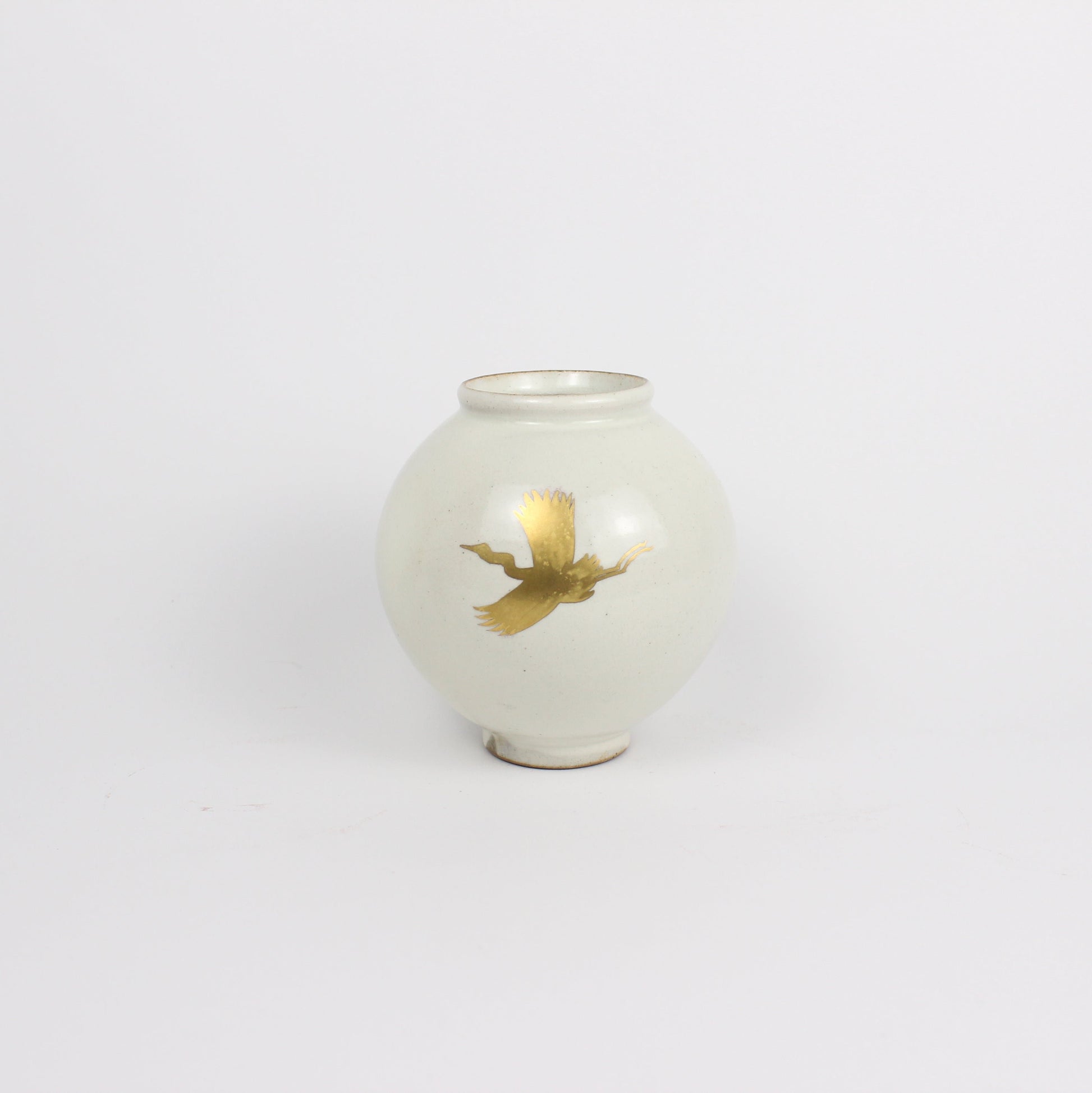 Korean Buncheong Mini Moon Jar, Crane Motif