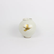 Korean Buncheong Mini Moon Jar, Crane Motif