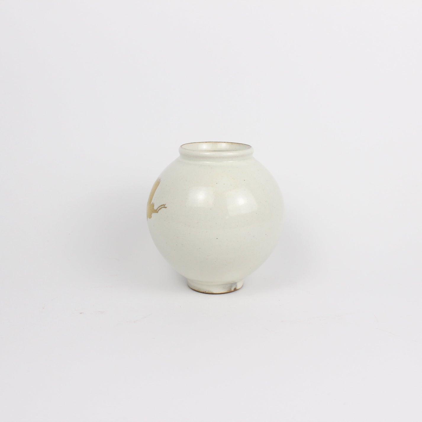 Korean Buncheong Mini Moon Jar, Crane Motif