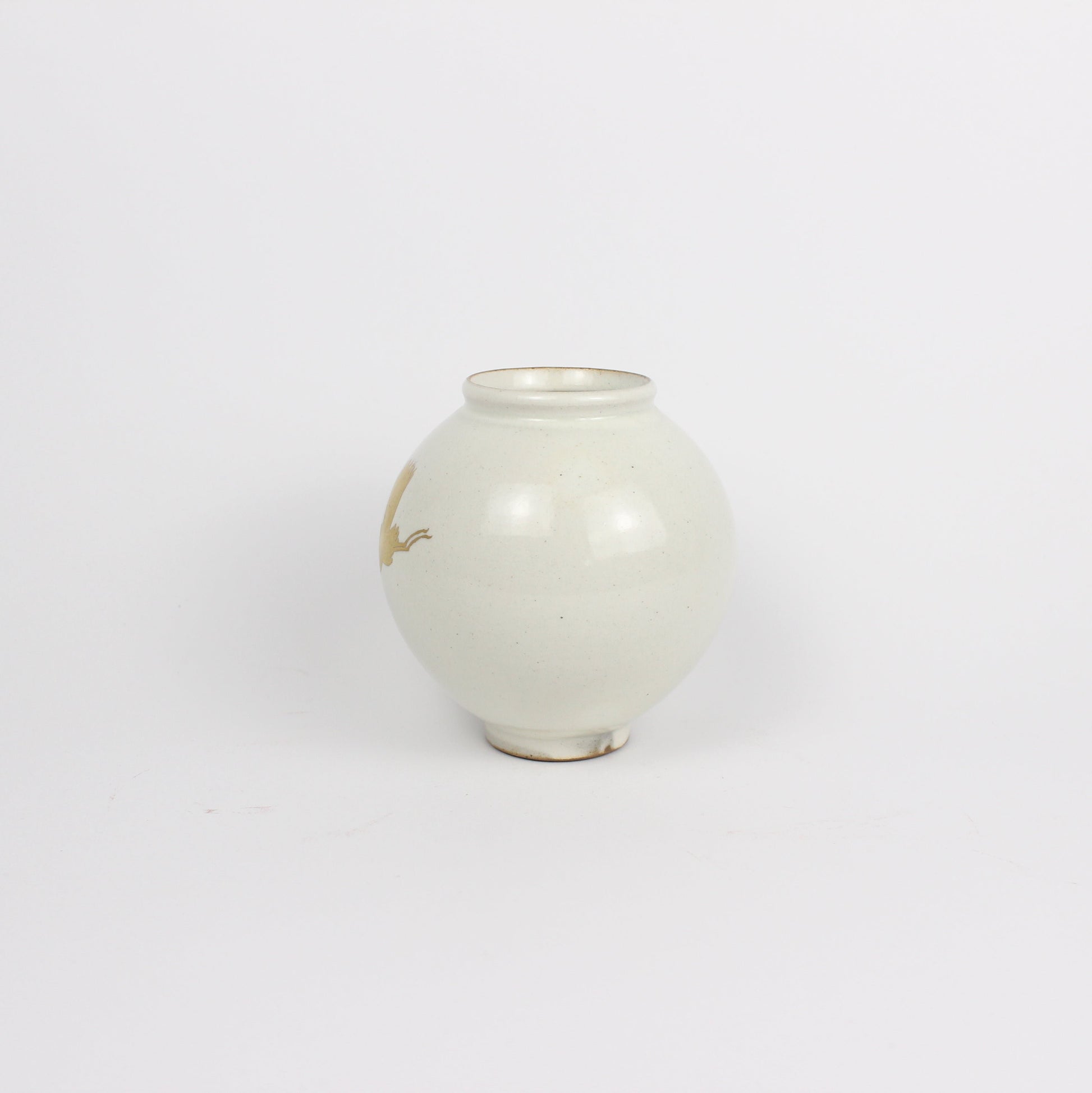 Korean Buncheong Mini Moon Jar, Crane Motif