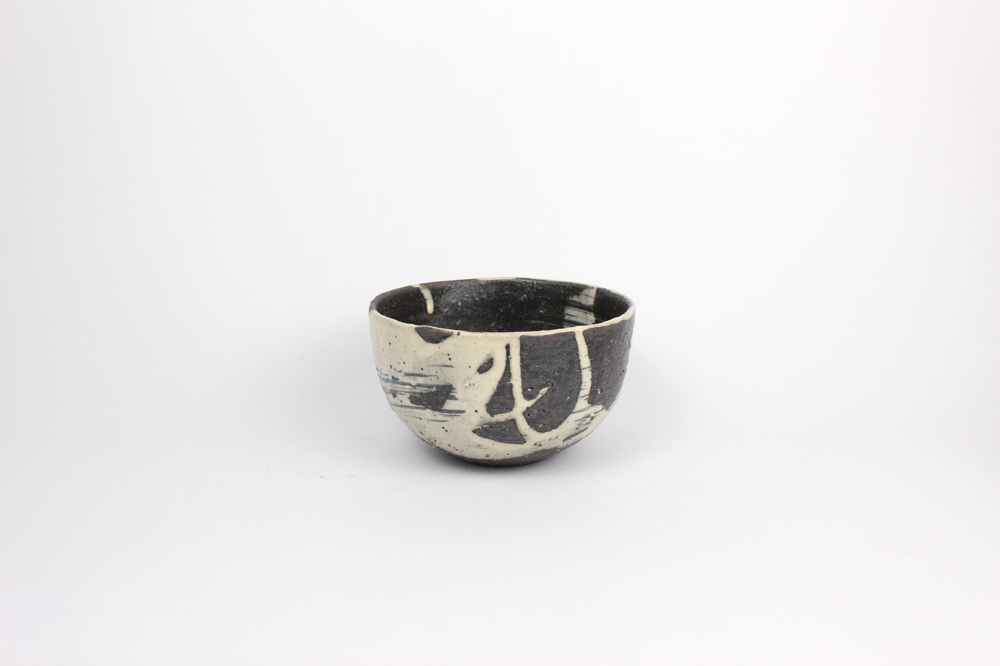 Japanese Shigaraki Ceramic Tea Bowl, Abstract Print