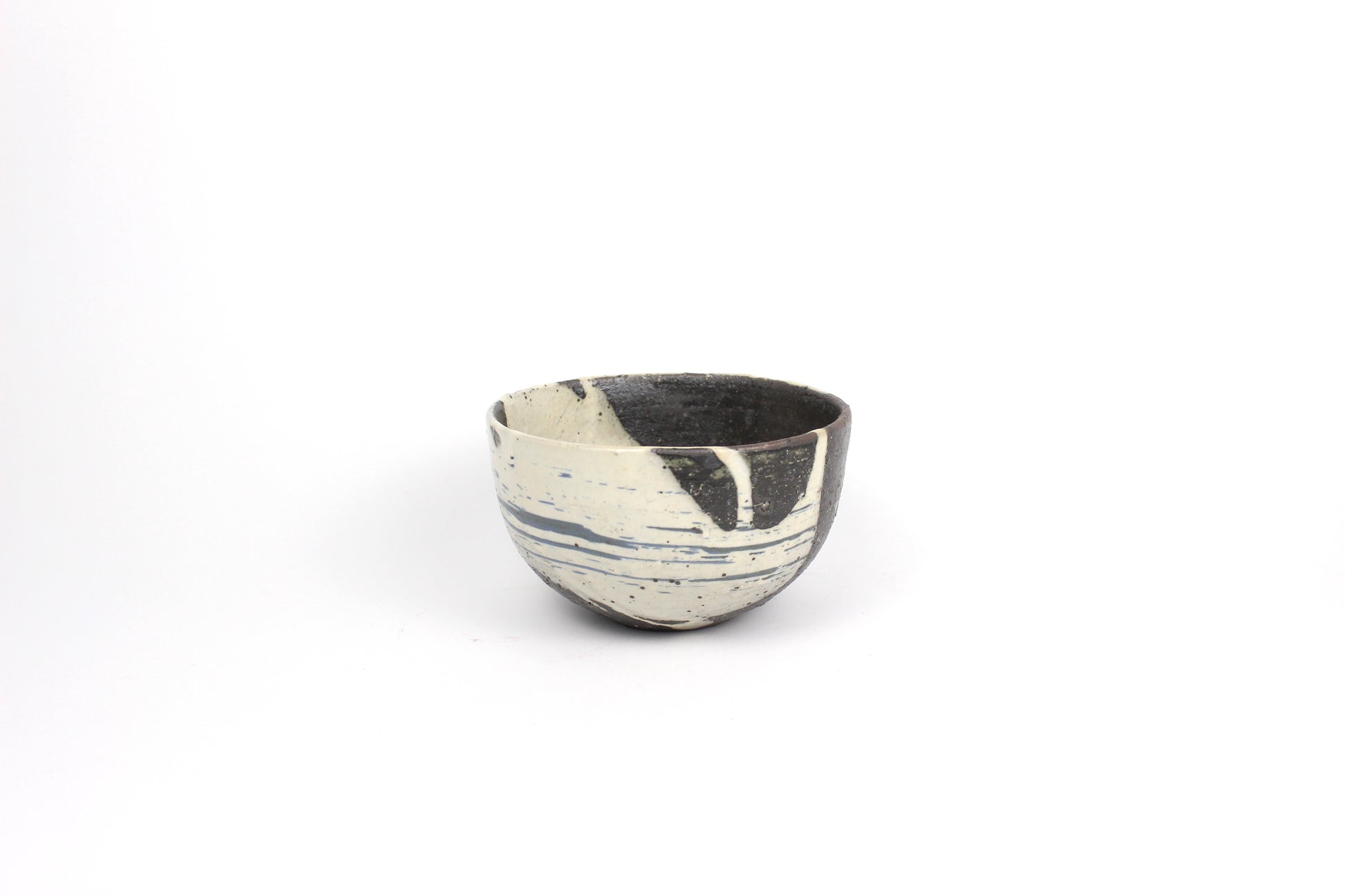 Japanese Shigaraki Ceramic Tea Bowl, Abstract Print