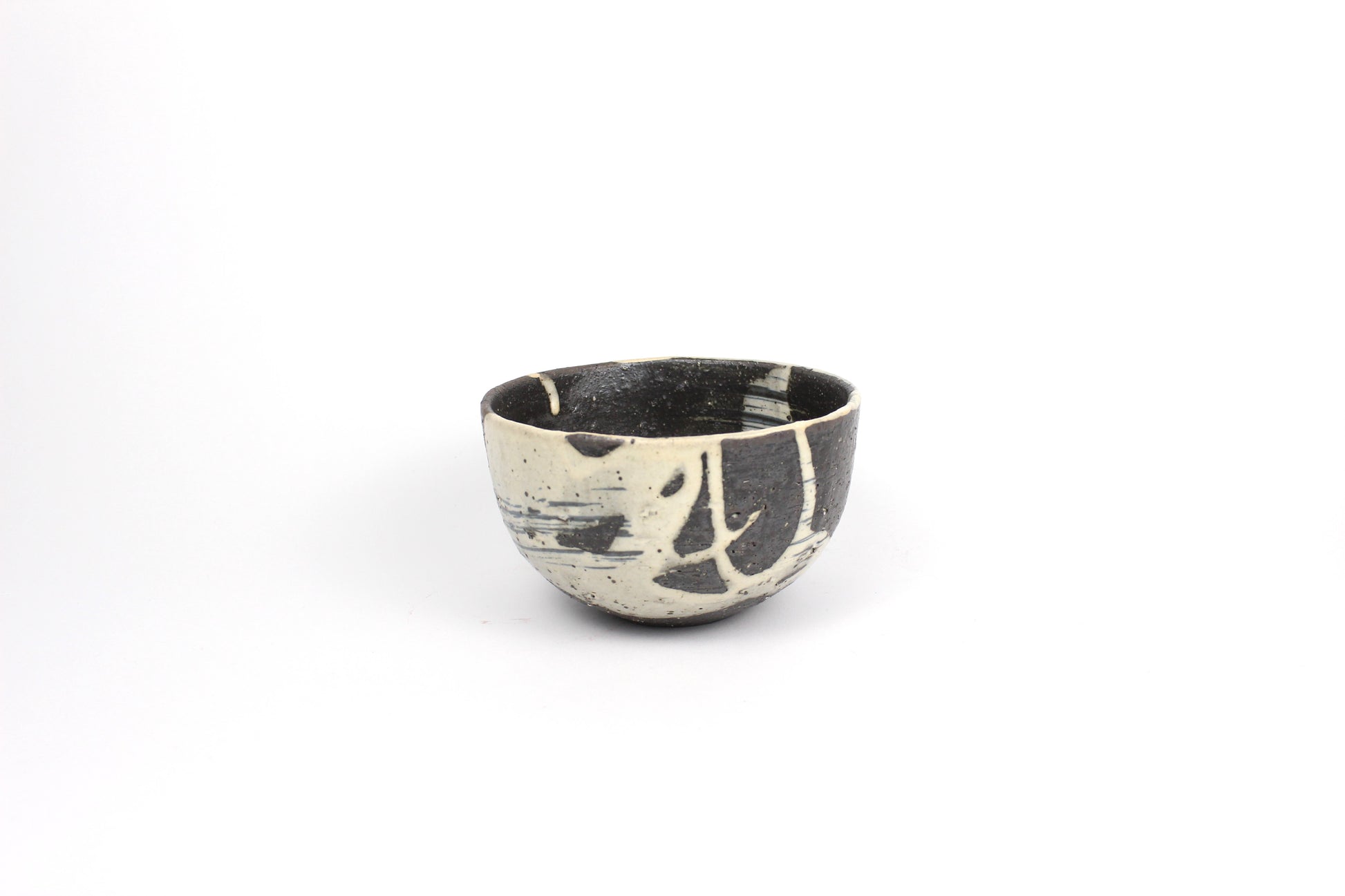 Japanese Shigaraki Ceramic Tea Bowl, Abstract Print