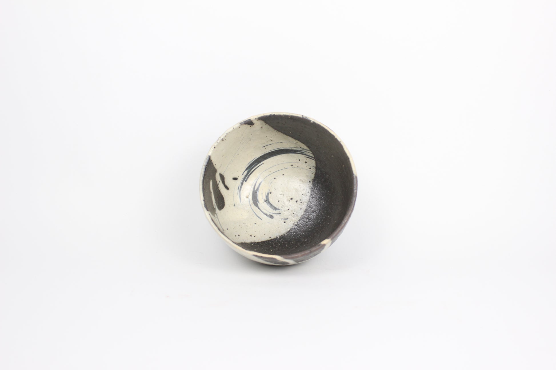 Japanese Shigaraki Ceramic Tea Bowl, Abstract Print
