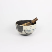 Japanese Shigaraki Ceramic Tea Bowl, Abstract Print