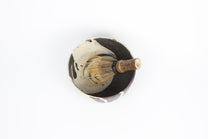 Japanese Shigaraki Ceramic Tea Bowl, Abstract Print