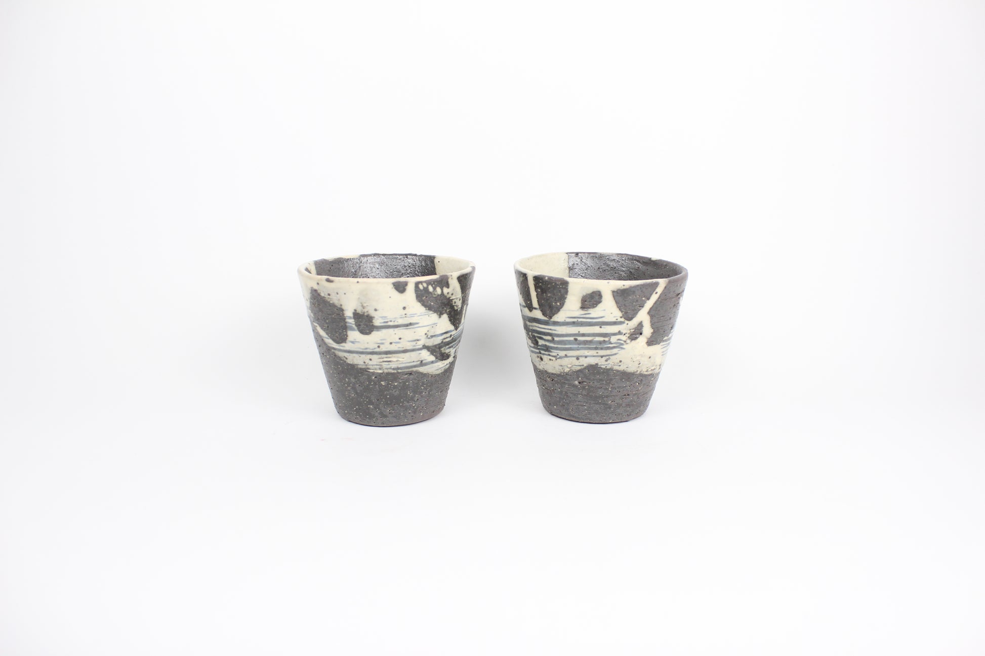 Japanese Shigaraki Ceramic Tea Cup, Abstract Print