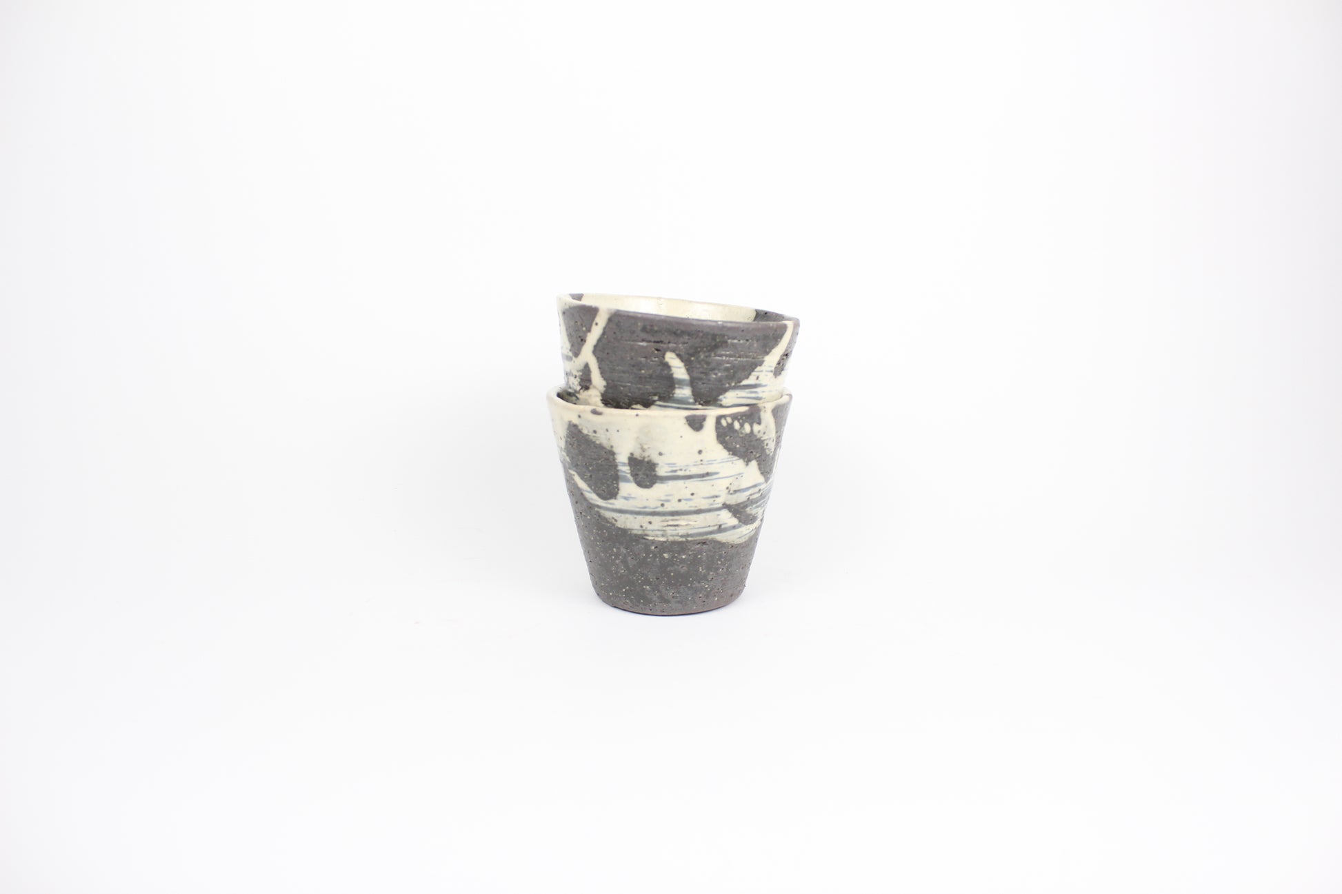Japanese Shigaraki Ceramic Tea Cup, Abstract Print