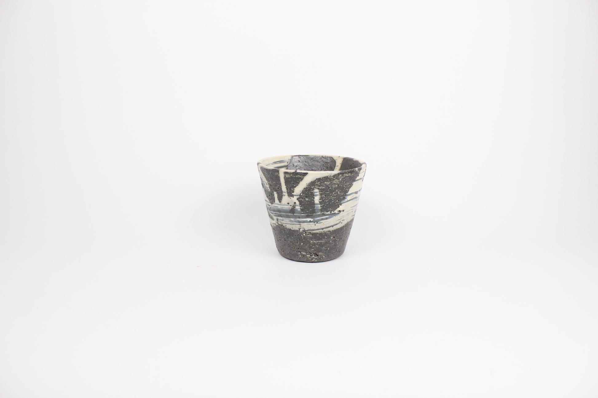 Japanese Shigaraki Ceramic Tea Cup, Abstract Print