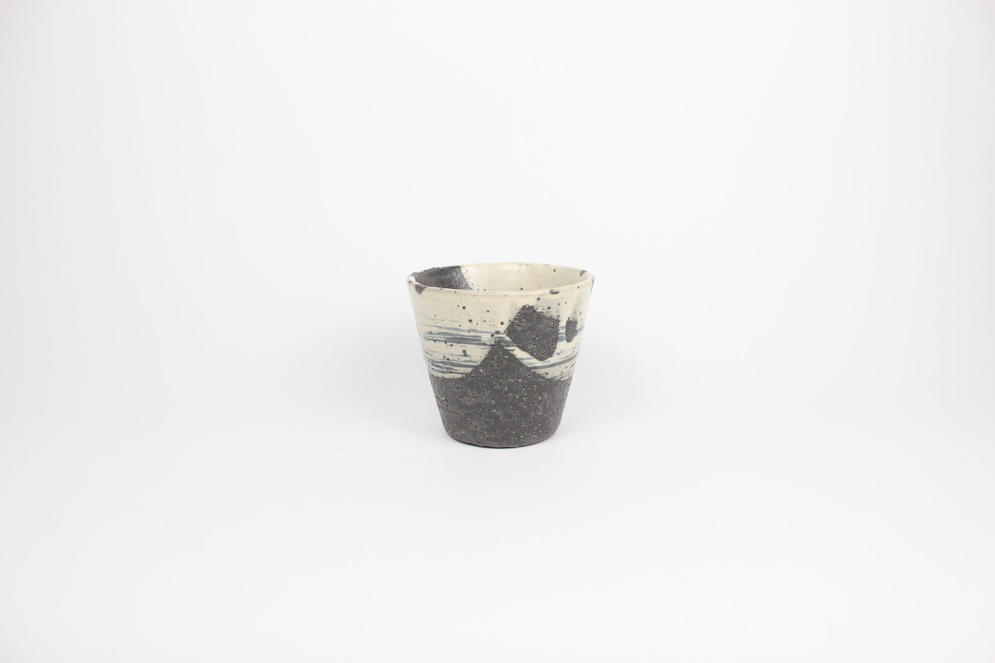 Japanese Shigaraki Ceramic Tea Cup, Abstract Print