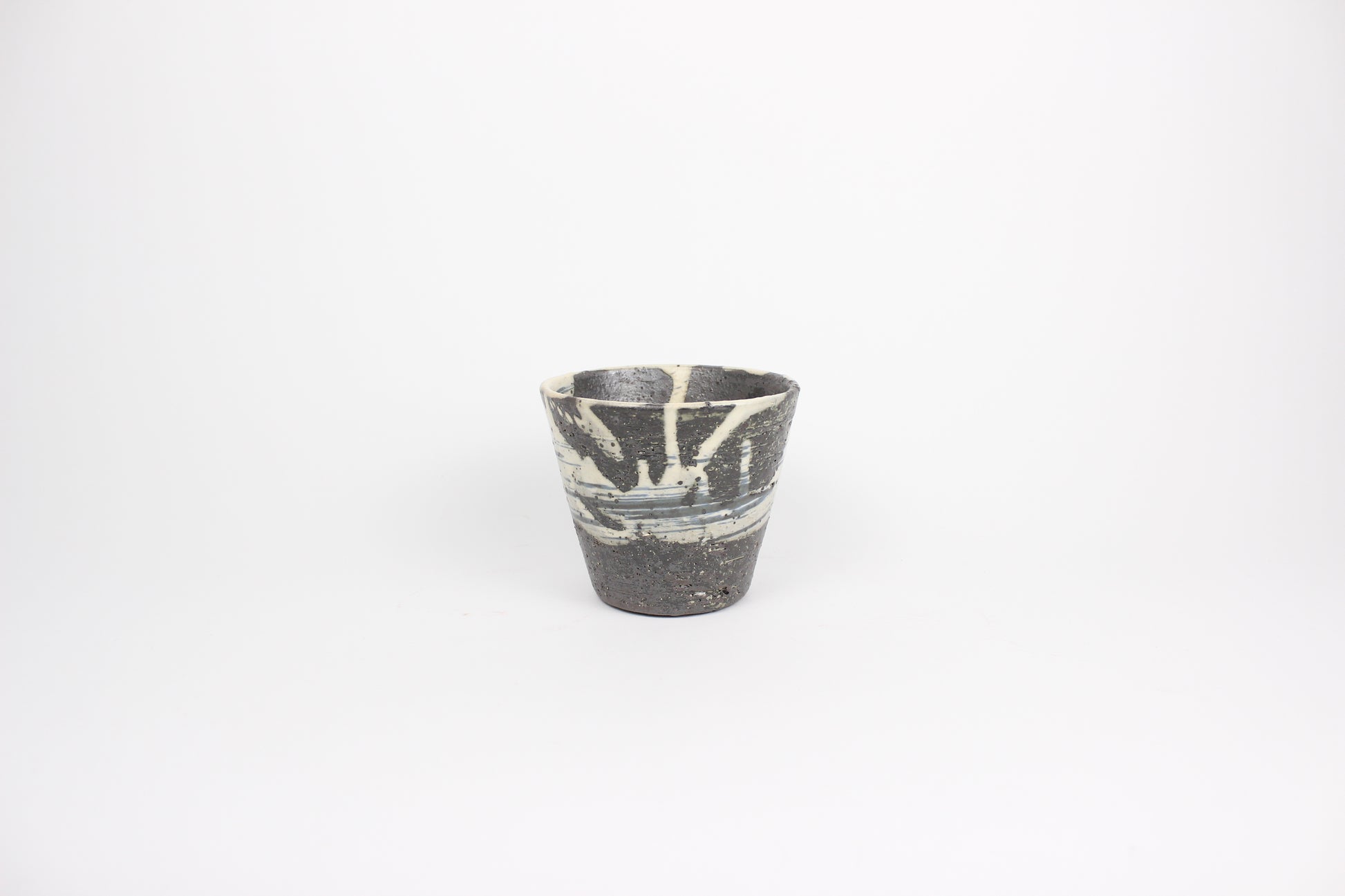 Japanese Shigaraki Ceramic Tea Cup, Abstract Print
