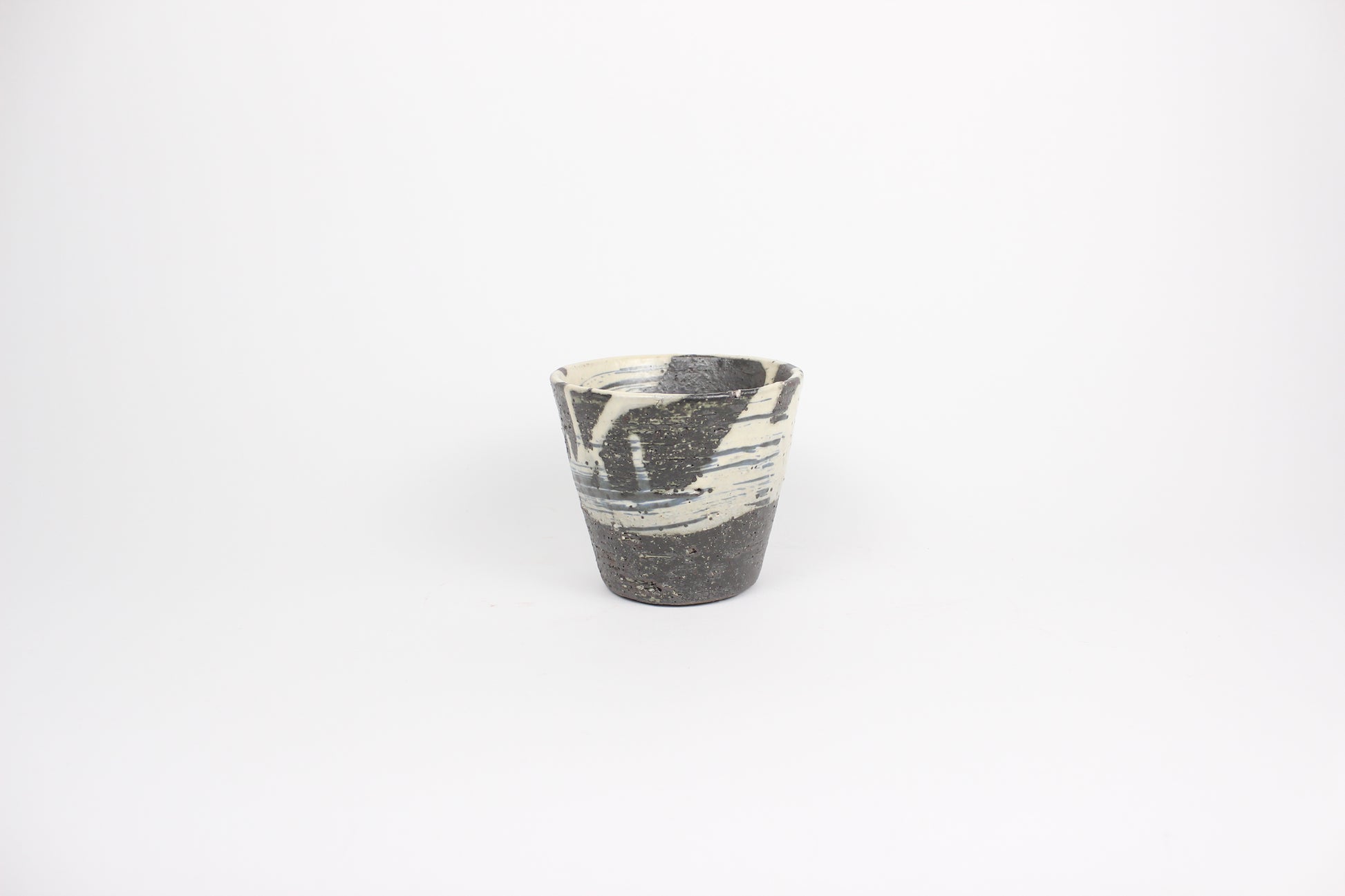 Japanese Shigaraki Ceramic Tea Cup, Abstract Print