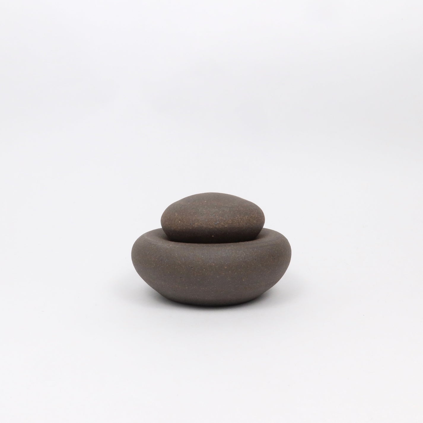 Ceramic Stacking Cairn Container with a Lid, Dark Brown