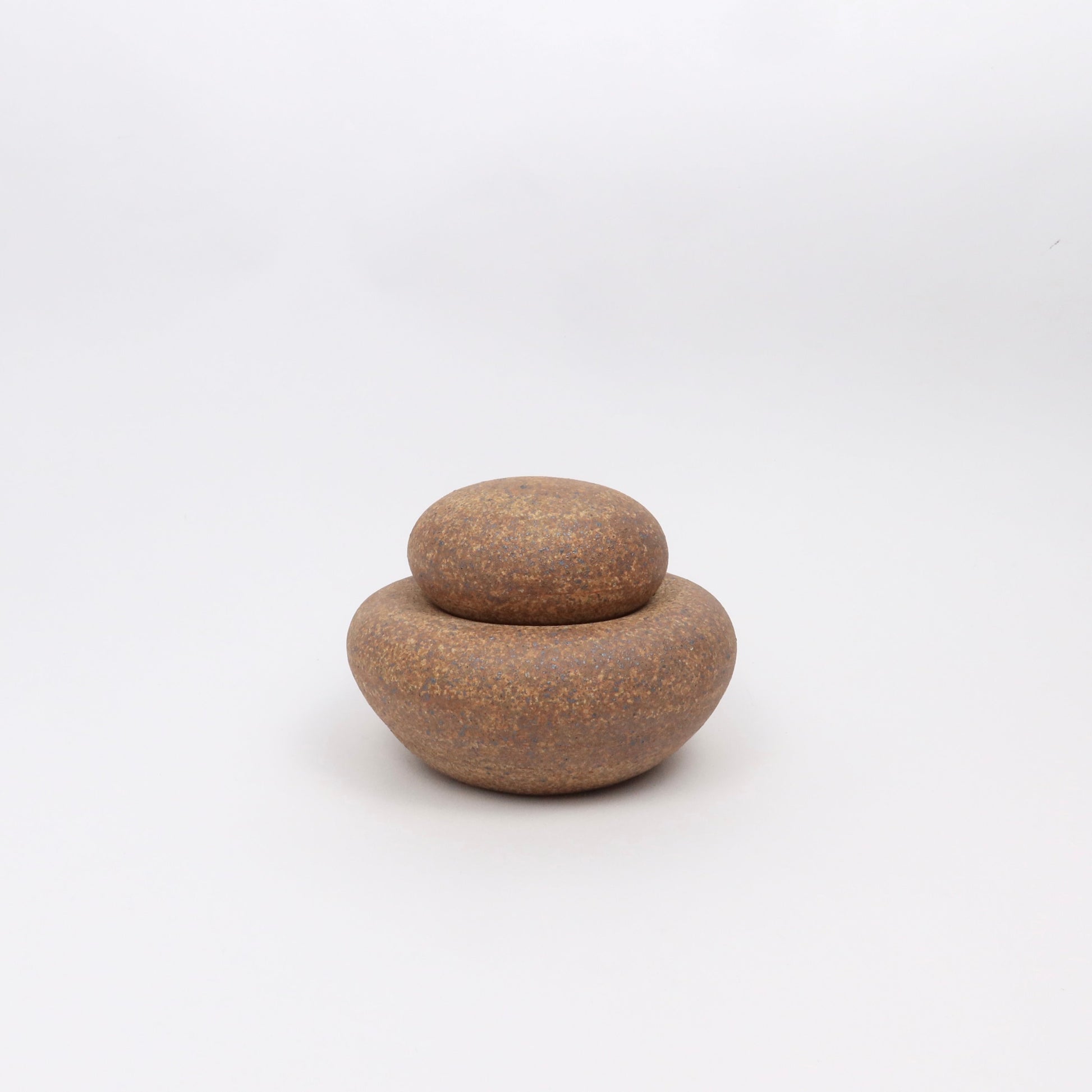 Ceramic Stacking Cairn Container with a Lid, Brown