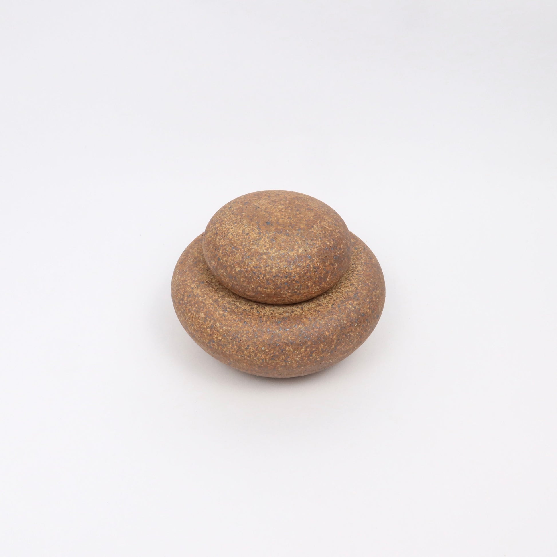 Ceramic Stacking Cairn Container with a Lid, Brown