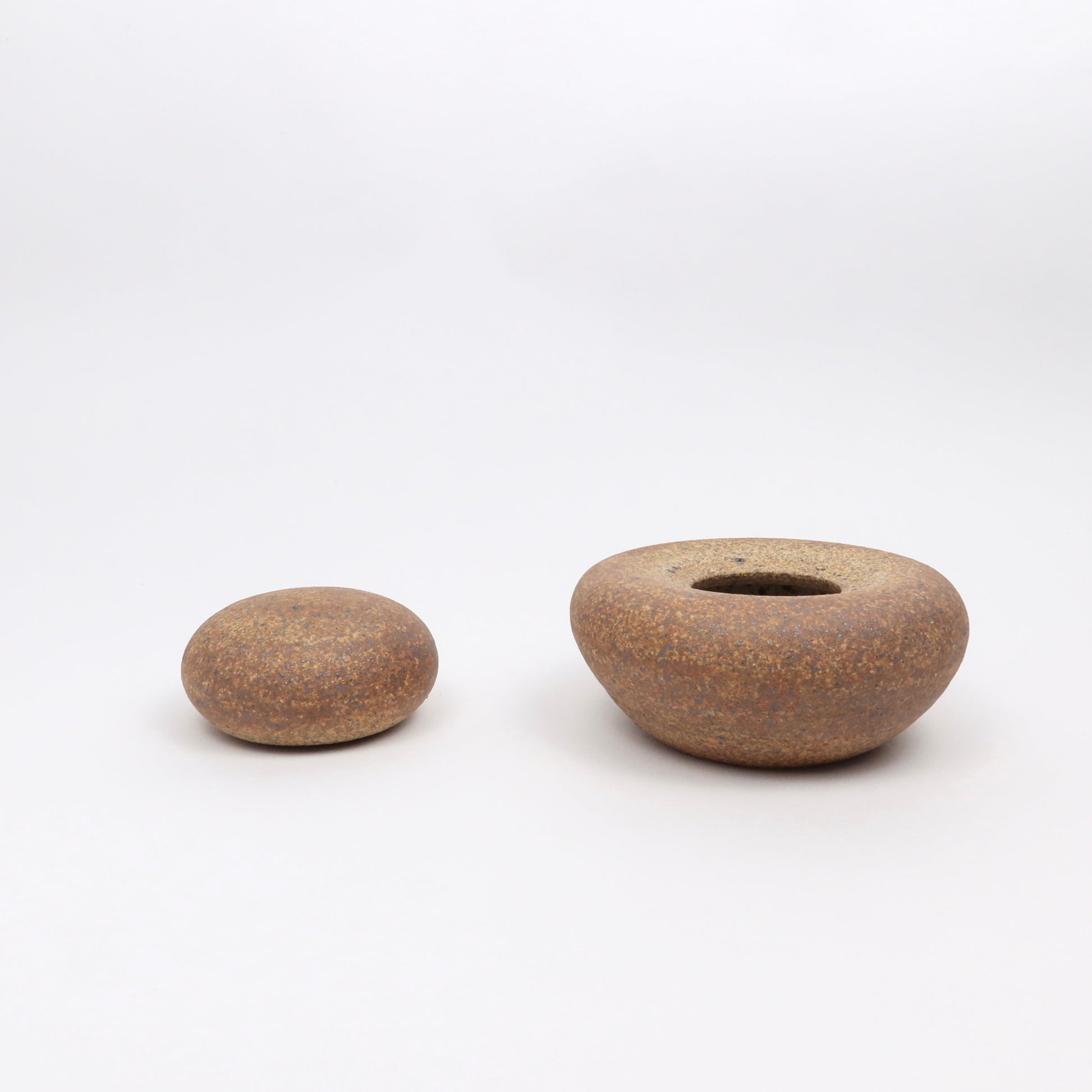 Ceramic Stacking Cairn Container with a Lid, Brown