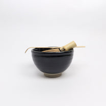 Japanese Mino-yaki Ceramic Matcha Bowl, Dark Midnight