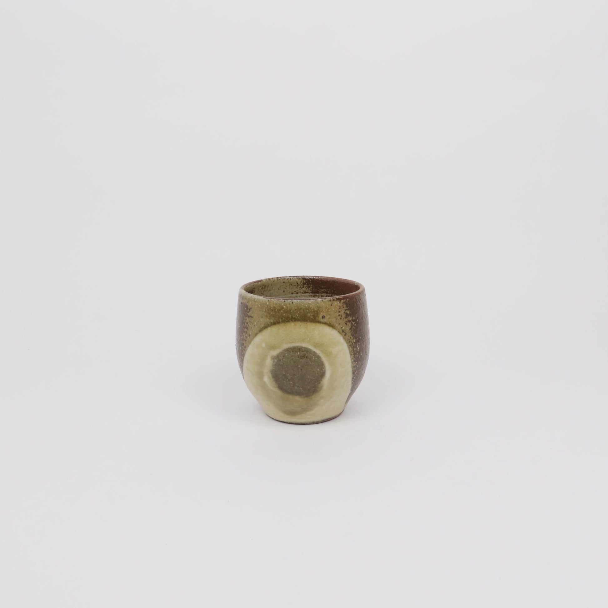 Japanese Shigaraki Ceramic Tea Cup with Circular Brushwork Detail