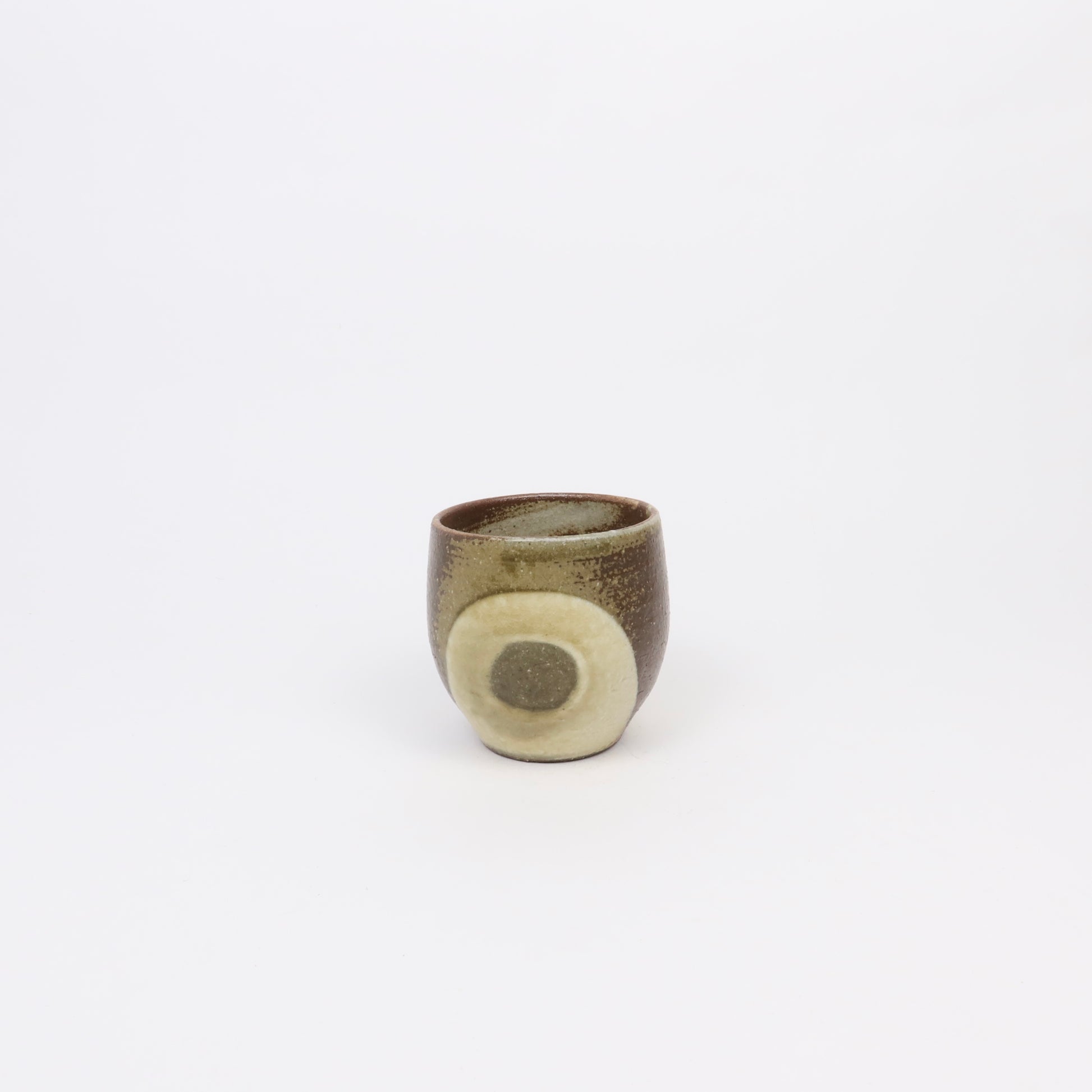 Japanese Shigaraki Ceramic Tea Cup with Circular Brushwork Detail