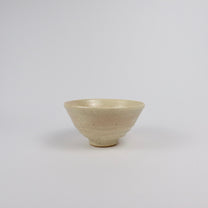 beige Korean ceramic matcha tea bowl with rokurome