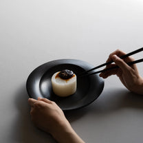 Japanese Scoop Ceramic Plates, Black, 2 sizes