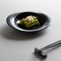 Japanese Scoop Ceramic Plates, Black, 2 sizes