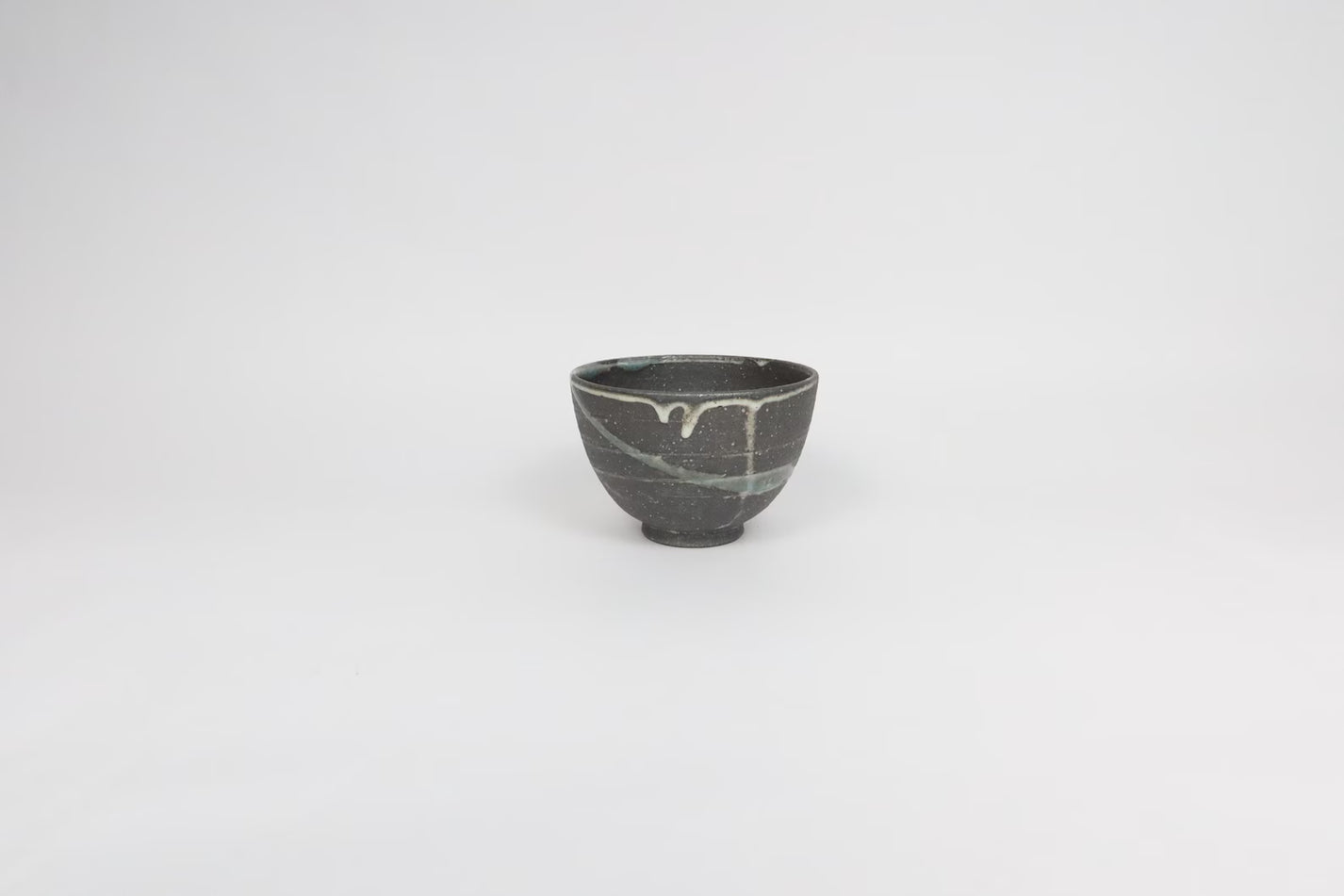 Japanese Shiga Ceramic Bowl, Charcoal with Drippy Glaze