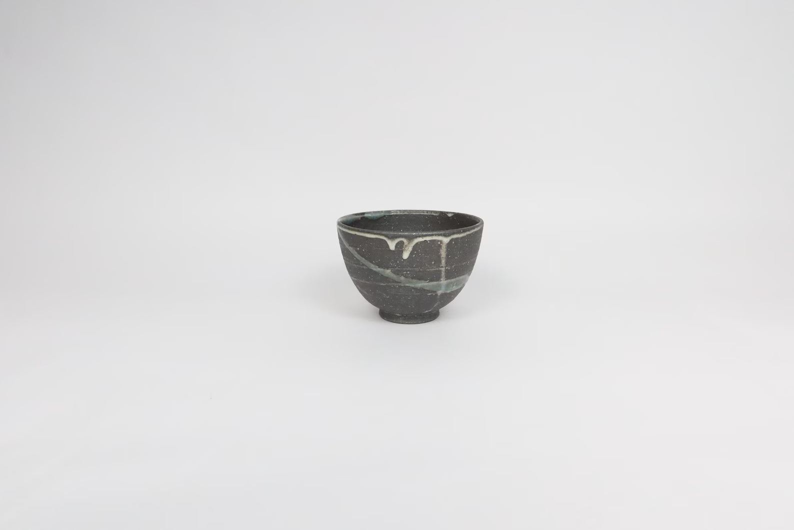 Japanese Shiga Ceramic Bowl, Charcoal with Drippy Glaze