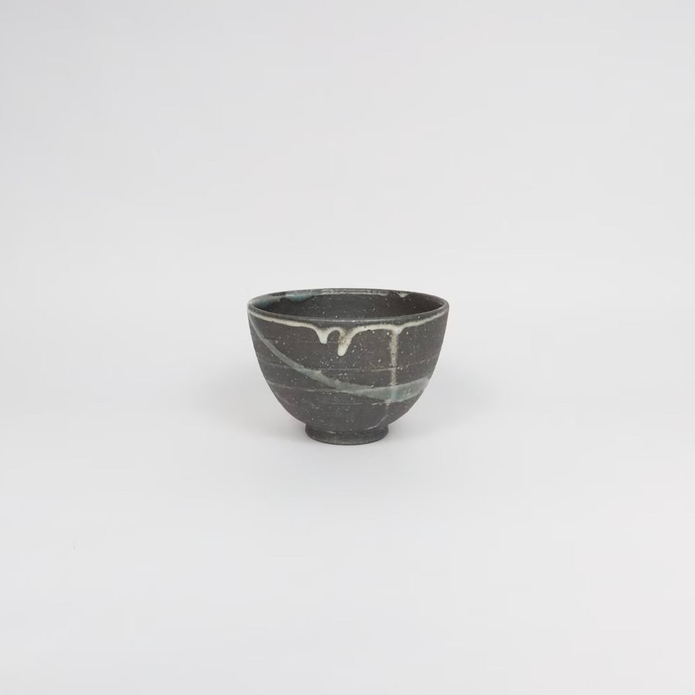 Japanese Shiga Ceramic Bowl, Charcoal with Drippy Glaze