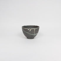 Japanese Shiga Ceramic Bowl, Charcoal with Drippy Glaze