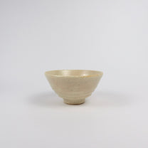 beige Korean ceramic matcha tea bowl with rokurome