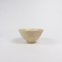 beige Korean ceramic matcha tea bowl with rokurome