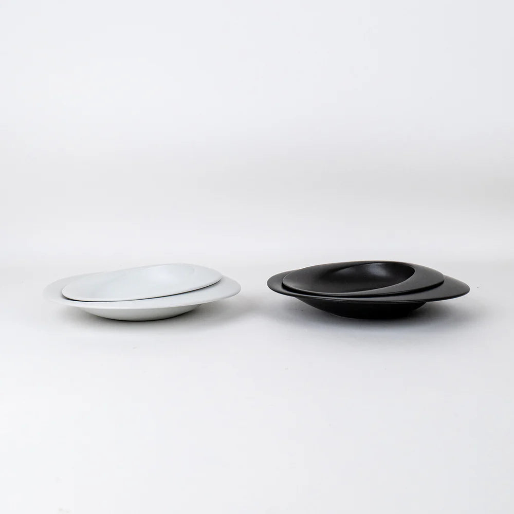 Japanese Scoop Ceramic Plates, White, 2 sizes
