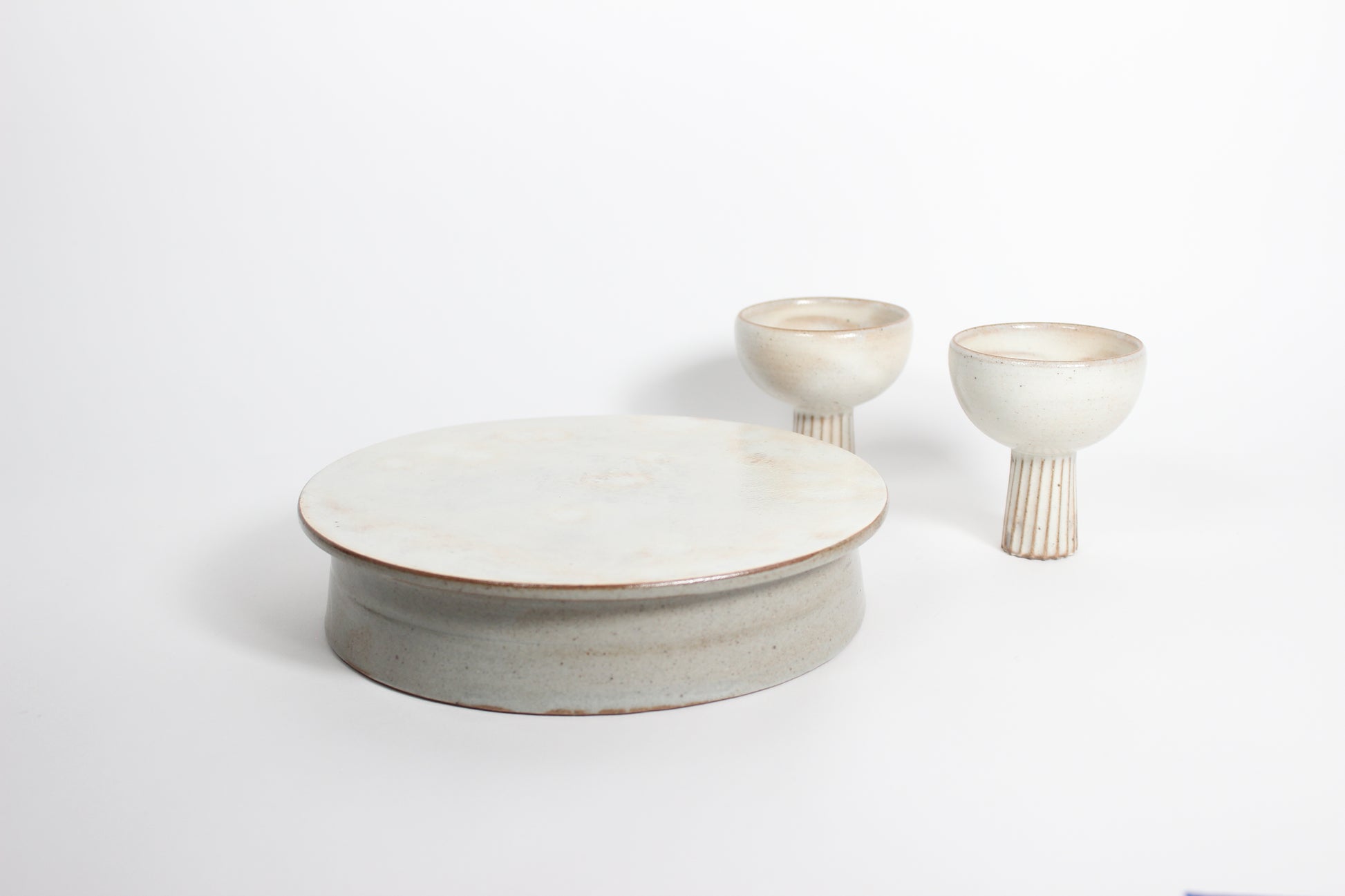 Korean Buncheong Ceramic Highstand Round Plate, 7.25&quot;