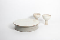 Korean Buncheong Ceramic Highstand Round Plate, 7.25&quot;