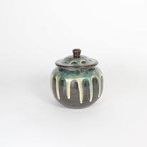 Japanese Onta-yaki Ceramic Lidded Jar, Dripping Glaze