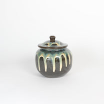 Japanese Onta-yaki Ceramic Lidded Jar, Dripping Glaze